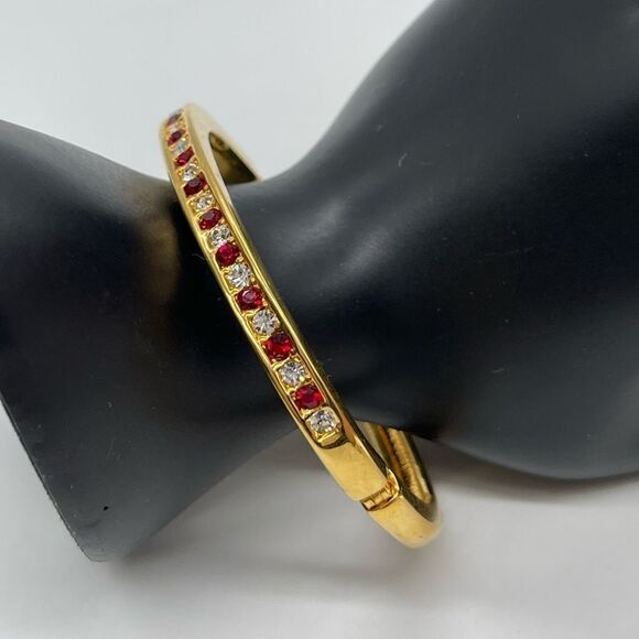 Bangle Bracelet with Crystal Accent in Gold Tone - Picture 3 of 4